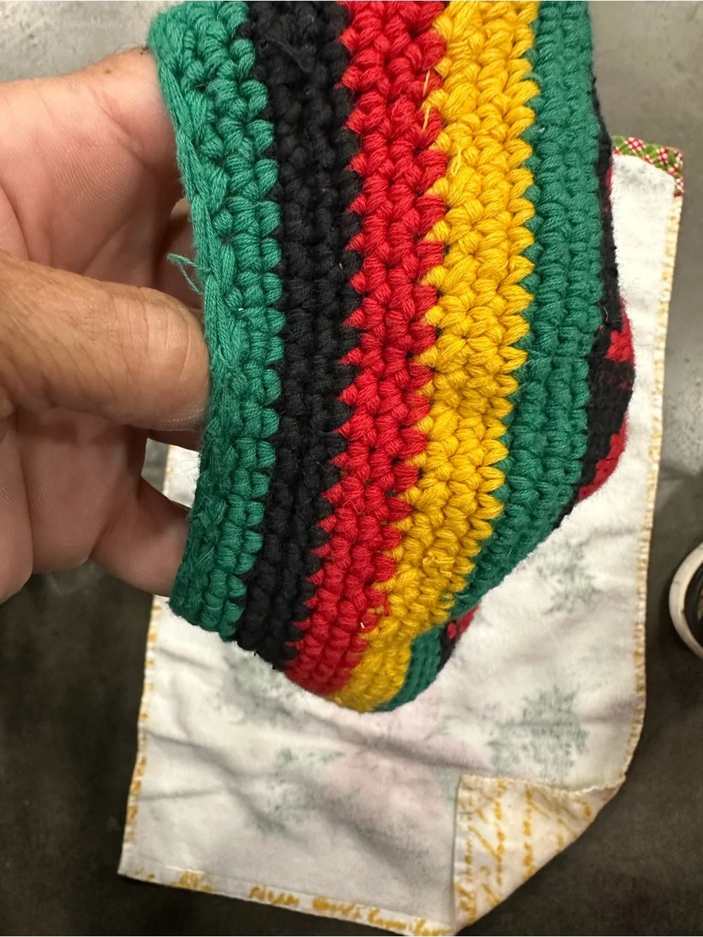 Handmade Crocheted Round  Rasta Beret Hat in Black, Green, Red & Yellow